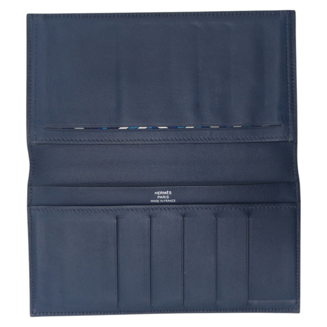 HERMES Long Wallet Purse Vaux Swift Navy Blue Indigo Long Wallet Purse Citizen twill long mens Used Authentic