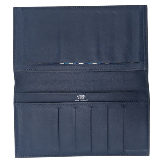 HERMES Long Wallet Purse Vaux Swift Navy Blue Indigo Long Wallet Purse Citizen twill long mens Used Authentic