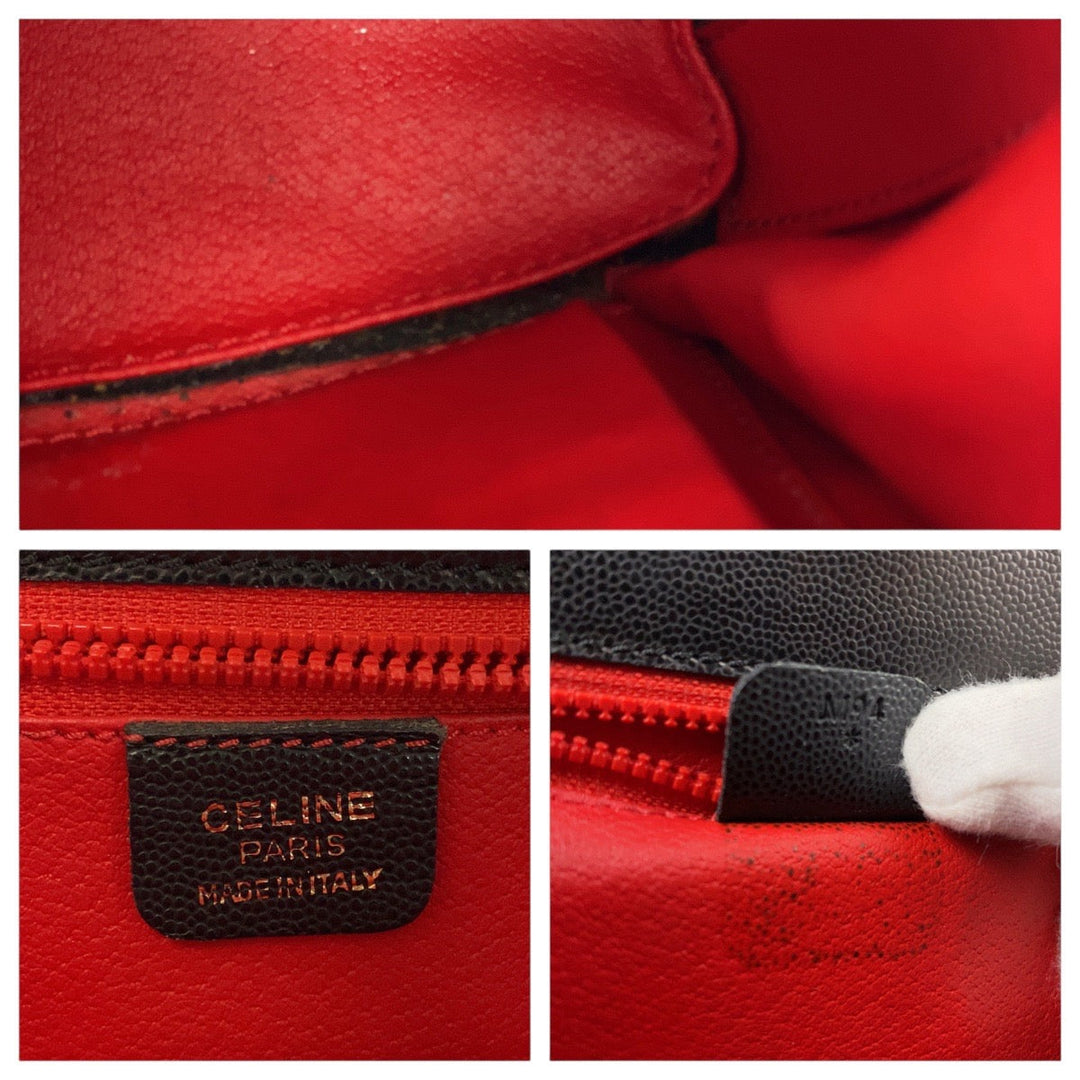 CELINE Tote Bag leather Black GoldMetal Tote Bag handbag Women Used Authentic