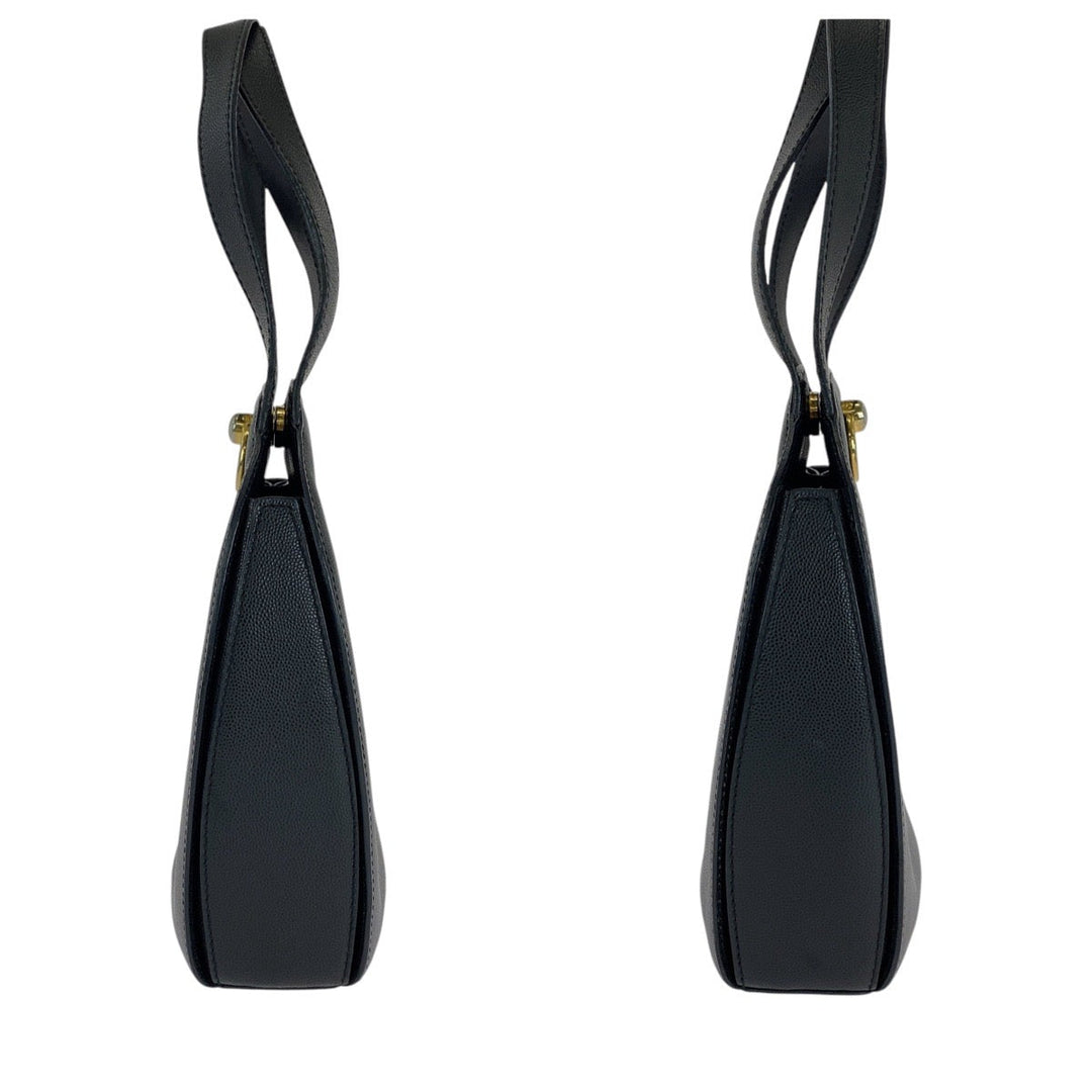 CELINE Tote Bag leather Black GoldMetal Tote Bag handbag Women Used Authentic