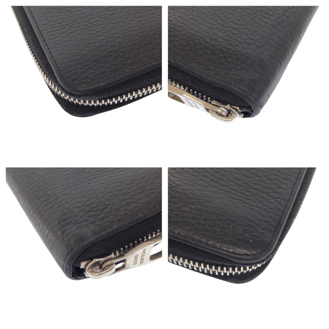 LOUIS VUITTON Long Wallet Purse M58412 leather Black SilverMetal Long Wallet Purse Zip Around Zippy Wallet Vertical mens Used Authentic
