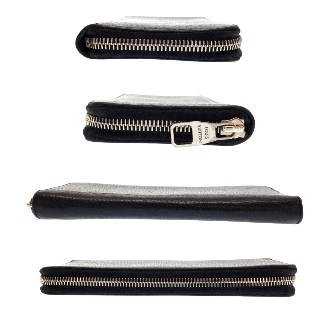 LOUIS VUITTON Long Wallet Purse M58412 leather Black SilverMetal Long Wallet Purse Zip Around Zippy Wallet Vertical mens Used Authentic