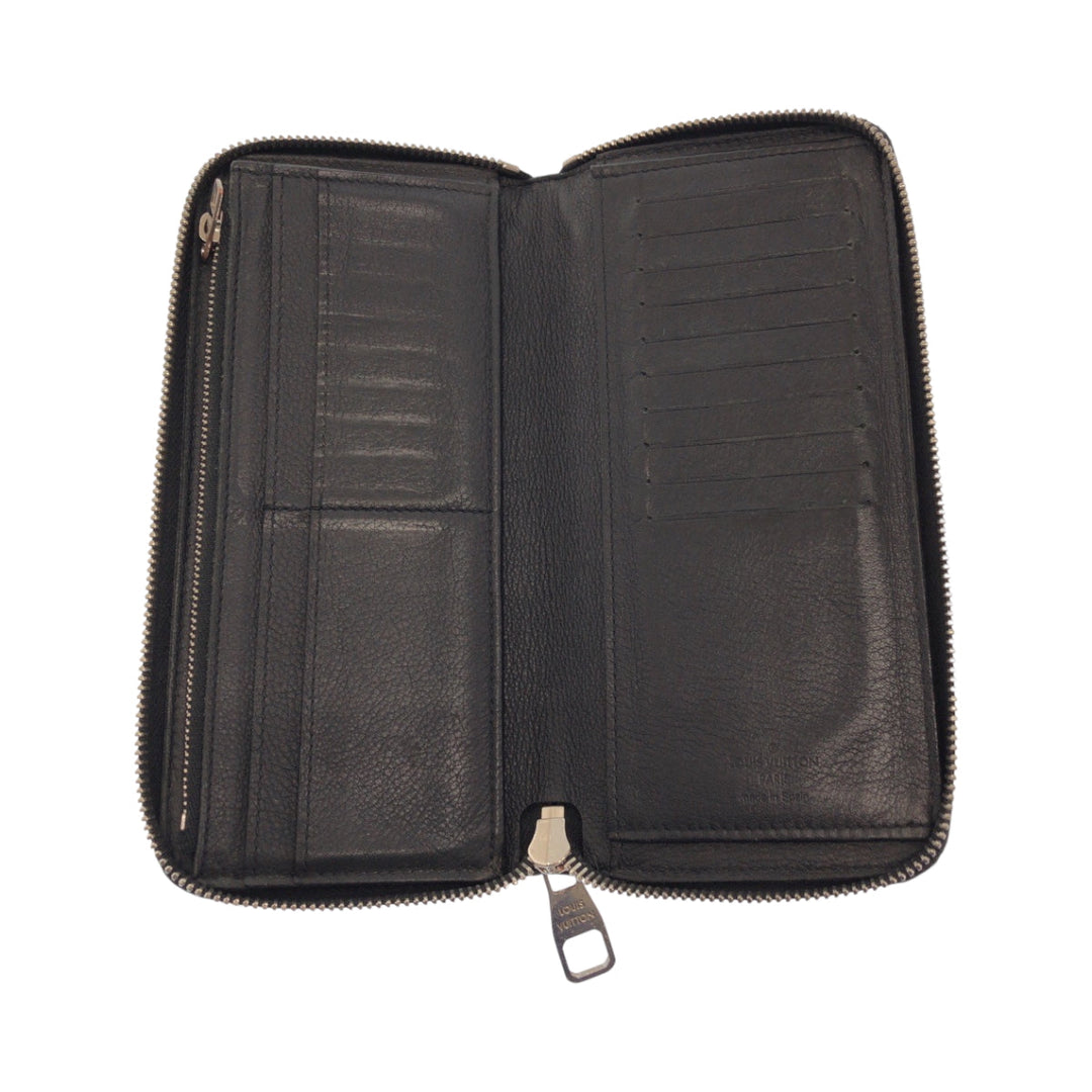 LOUIS VUITTON Long Wallet Purse M58412 leather Black SilverMetal Long Wallet Purse Zip Around Zippy Wallet Vertical mens Used Authentic