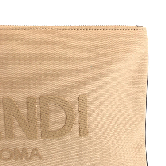 FENDI Clutch bag canvas Beige SilverMetal Clutch bag business bag pouch logo Women Used Authentic
