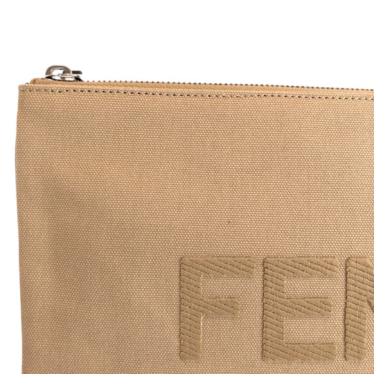 FENDI Clutch bag canvas Beige SilverMetal Clutch bag business bag pouch logo Women Used Authentic