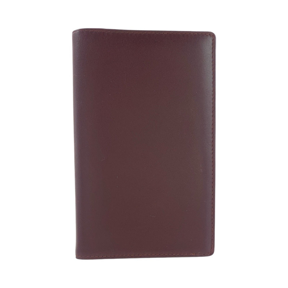 CARTIER Bifold Wallet leather Wine Red Bordeaux Gold Metal Folding wallet Compact wallet Unisex Must Line Women Used Authentic