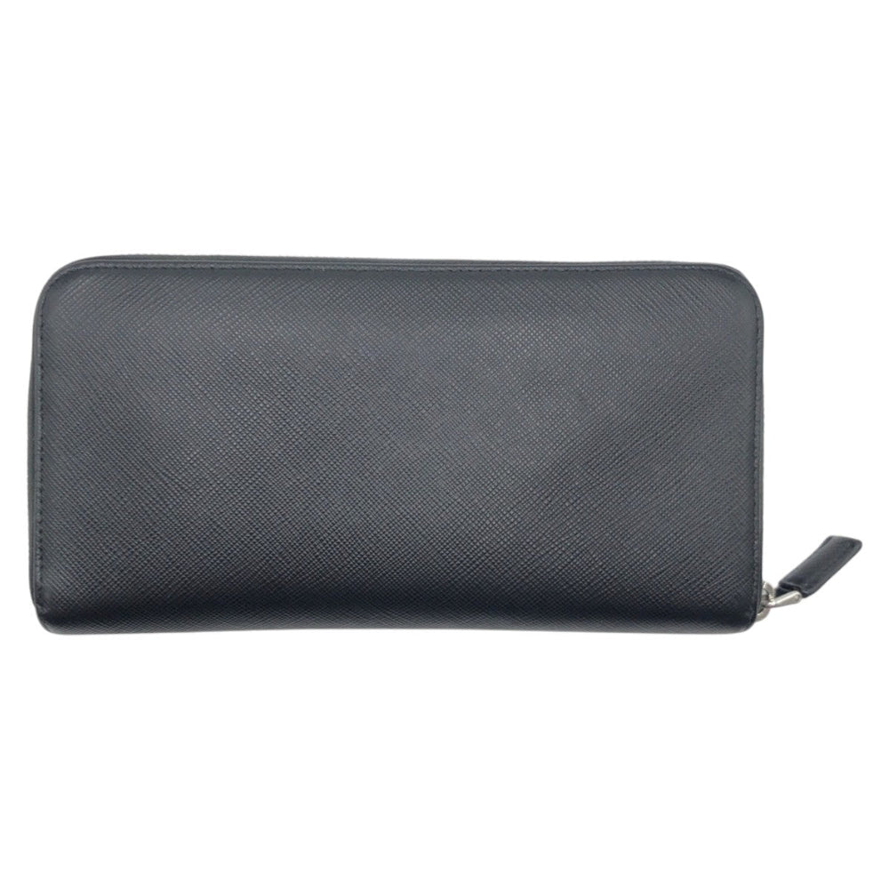 PRADA Long Wallet Purse leather Black SilverMetal Long Wallet Purse Zip Around Unisex Safiano mens Used Authentic