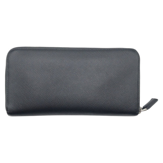 PRADA Long Wallet Purse leather Black SilverMetal Long Wallet Purse Zip Around Unisex Safiano mens Used Authentic