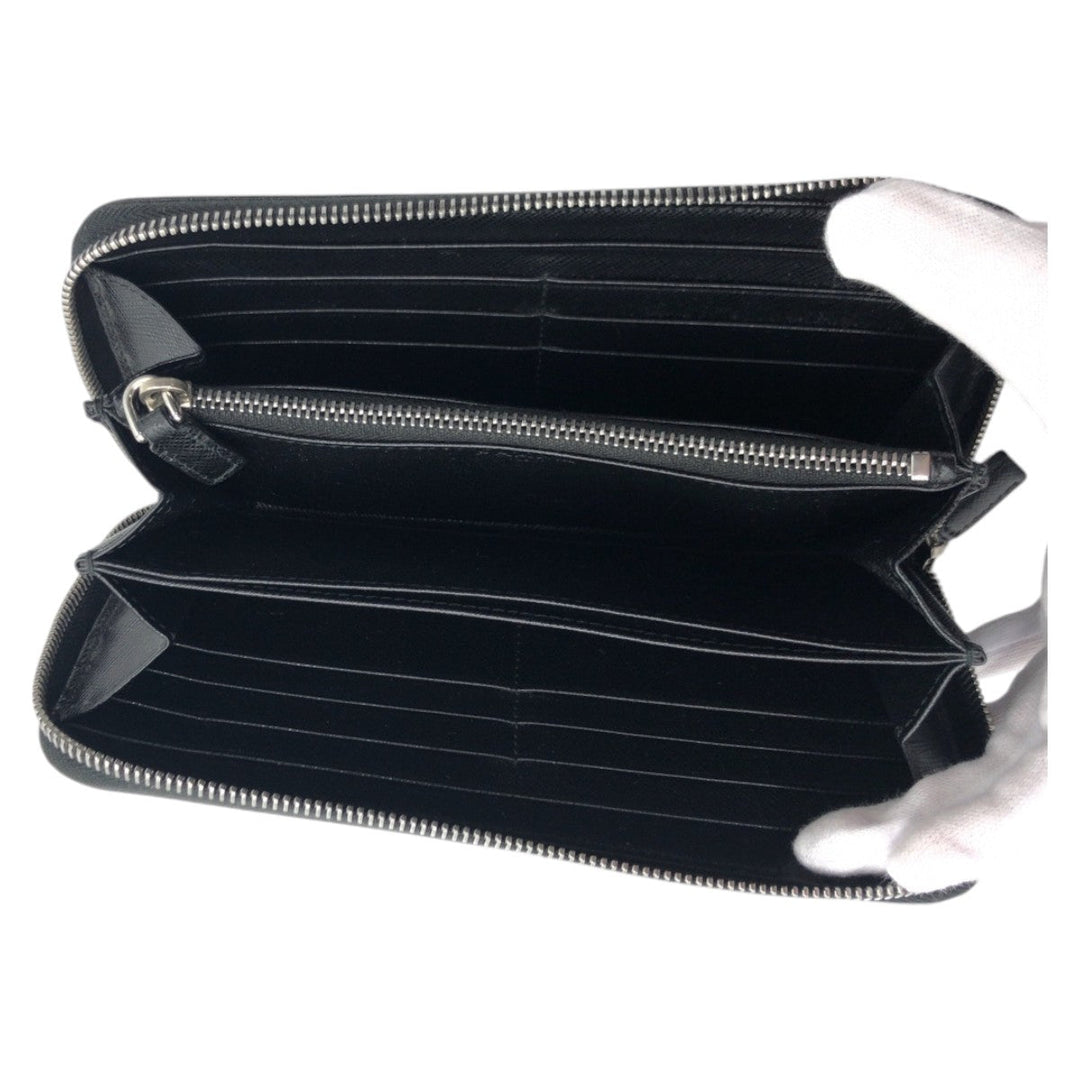 PRADA Long Wallet Purse leather Black SilverMetal Long Wallet Purse Zip Around Unisex Safiano mens Used Authentic