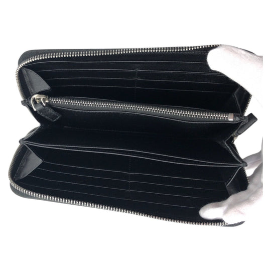 PRADA Long Wallet Purse leather Black SilverMetal Long Wallet Purse Zip Around Unisex Safiano mens Used Authentic