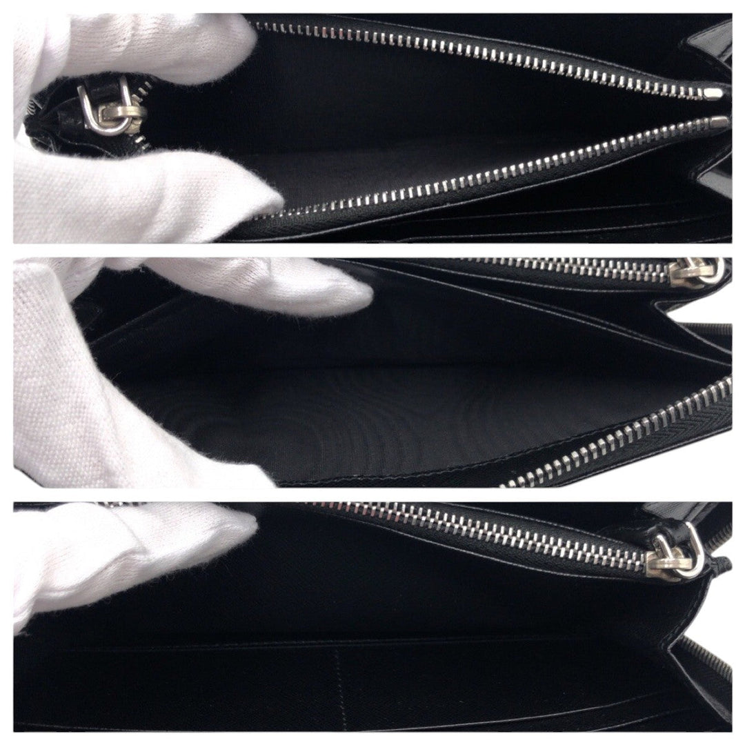 PRADA Long Wallet Purse leather Black SilverMetal Long Wallet Purse Zip Around Unisex Safiano mens Used Authentic
