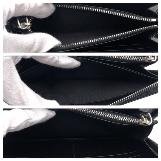 PRADA Long Wallet Purse leather Black SilverMetal Long Wallet Purse Zip Around Unisex Safiano mens Used Authentic
