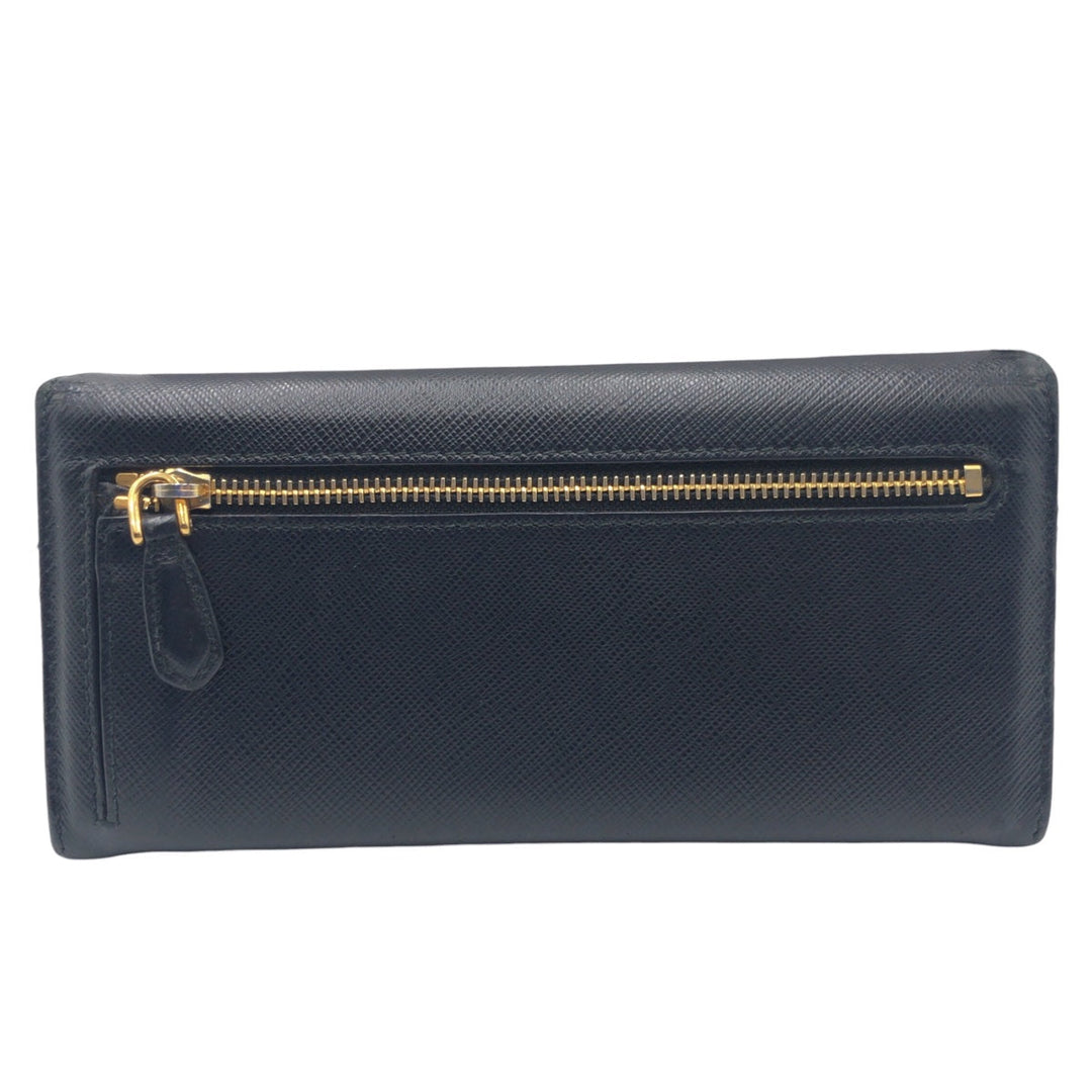 PRADA Long Wallet Purse leather Black Gold Metal Long Wallet Purse Safiano Women Used Authentic