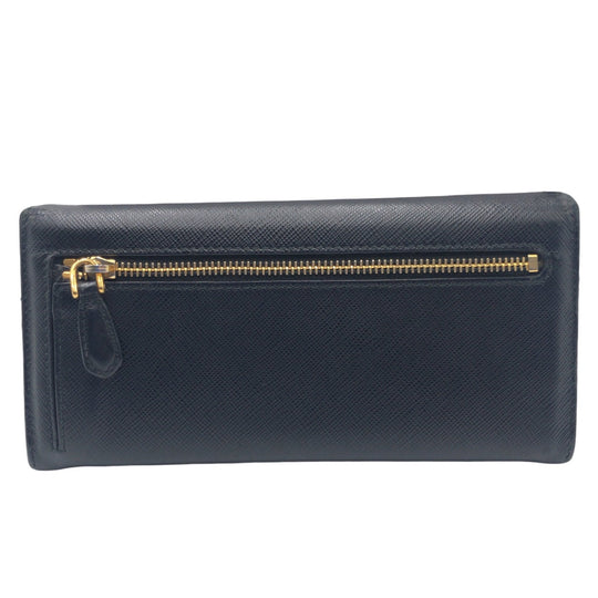 PRADA Long Wallet Purse leather Black Gold Metal Long Wallet Purse Safiano Women Used Authentic