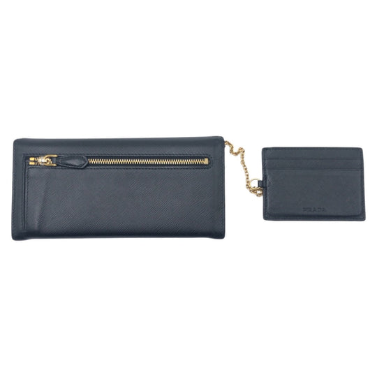 PRADA Long Wallet Purse leather Black Gold Metal Long Wallet Purse Safiano Women Used Authentic