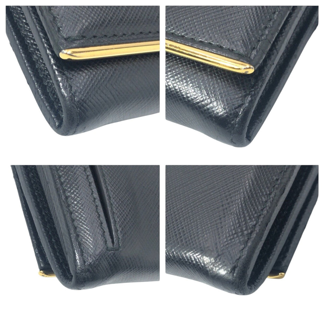PRADA Long Wallet Purse leather Black Gold Metal Long Wallet Purse Safiano Women Used Authentic