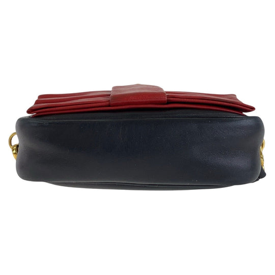 PRADA Shoulder Bag leather Red Black Gold Metal Shoulder Bag pochette ribbon Women Used Authentic