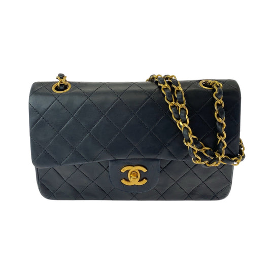 CHANEL Shoulder Bag lambskin Black GoldMetal ChainShoulder Bag Mattasse double flap COCO Mark Turnlock Women Used Authentic