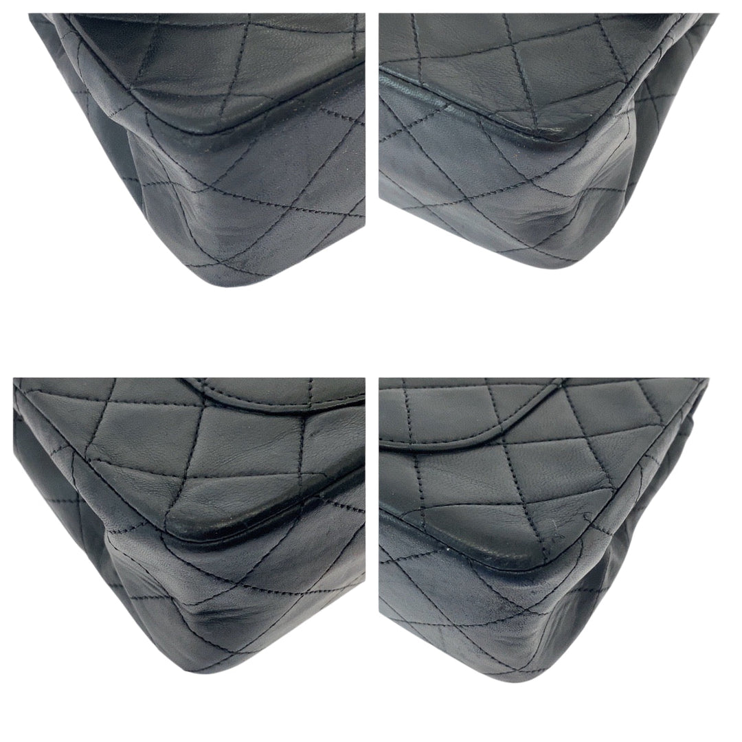 CHANEL Shoulder Bag lambskin Black GoldMetal ChainShoulder Bag Mattasse double flap COCO Mark Turnlock Women Used Authentic