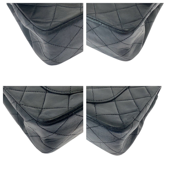 CHANEL Shoulder Bag lambskin Black GoldMetal ChainShoulder Bag Mattasse double flap COCO Mark Turnlock Women Used Authentic