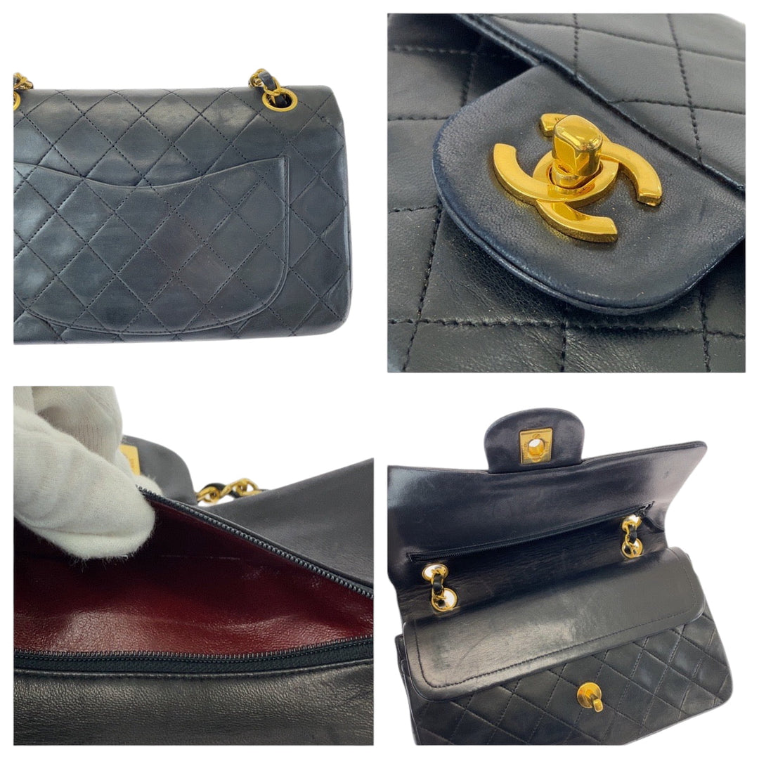 CHANEL Shoulder Bag lambskin Black GoldMetal ChainShoulder Bag Mattasse double flap COCO Mark Turnlock Women Used Authentic