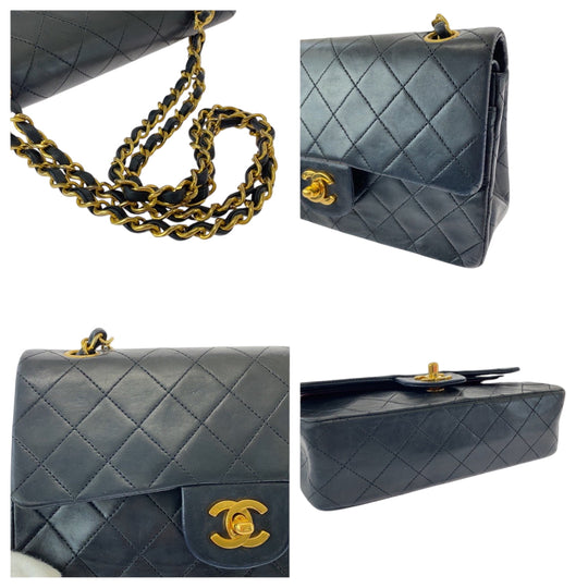 CHANEL Shoulder Bag lambskin Black GoldMetal ChainShoulder Bag Mattasse double flap COCO Mark Turnlock Women Used Authentic