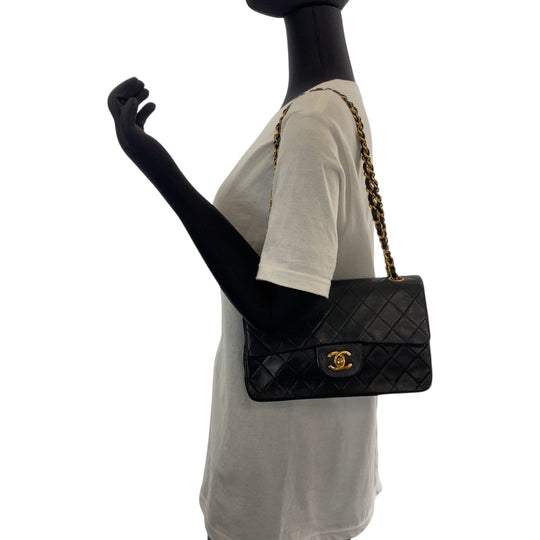 CHANEL Shoulder Bag lambskin Black GoldMetal ChainShoulder Bag Mattasse double flap COCO Mark Turnlock Women Used Authentic