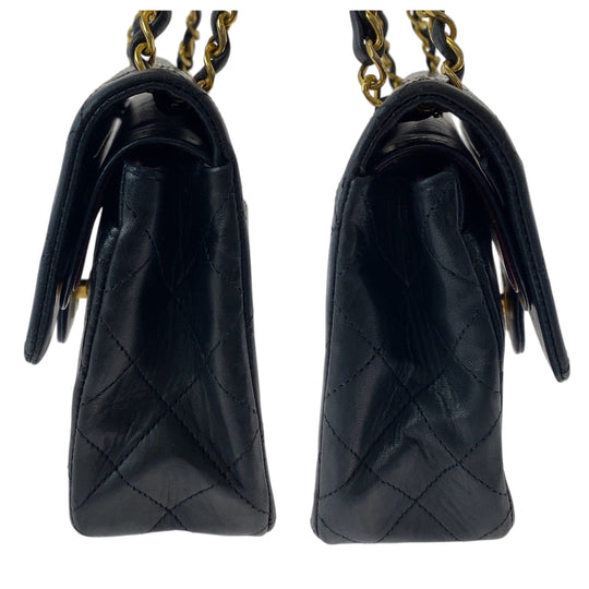 CHANEL Shoulder Bag lambskin Black GoldMetal ChainShoulder Bag Mattasse double flap COCO Mark Turnlock Women Used Authentic