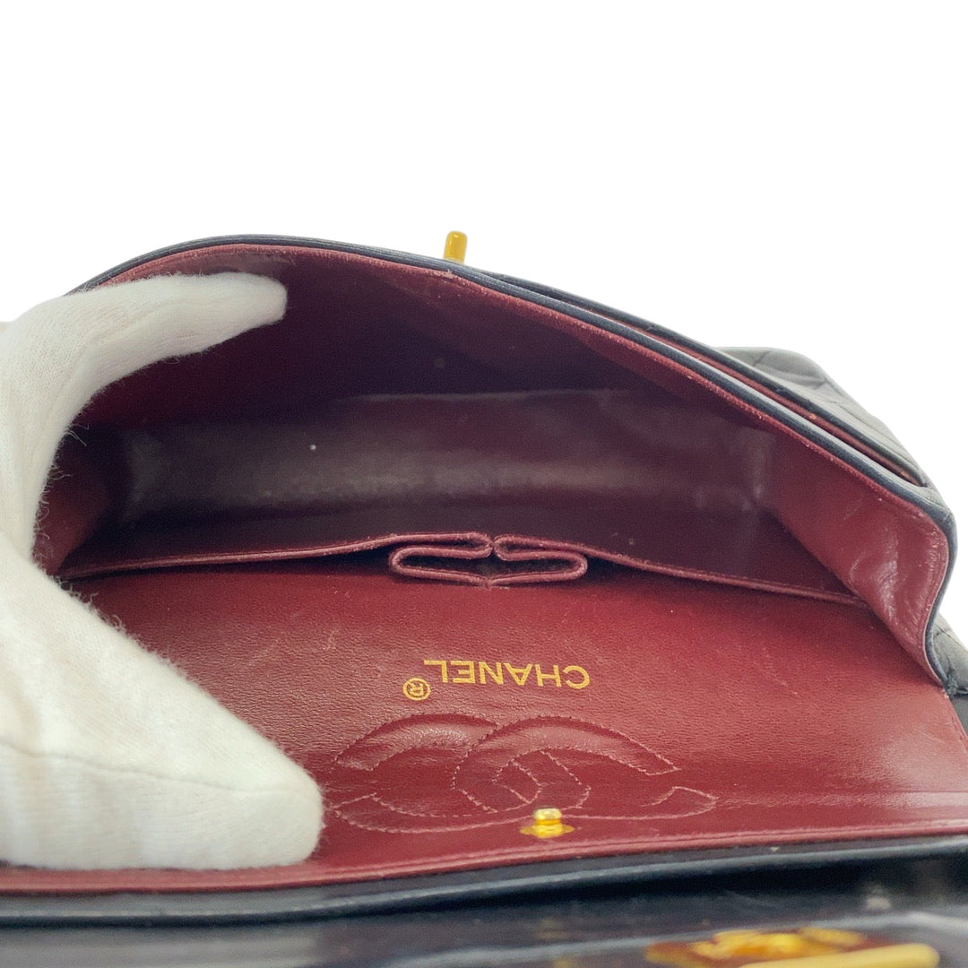 CHANEL Shoulder Bag lambskin Black GoldMetal ChainShoulder Bag Mattasse double flap COCO Mark Turnlock Women Used Authentic