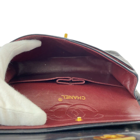 CHANEL Shoulder Bag lambskin Black GoldMetal ChainShoulder Bag Mattasse double flap COCO Mark Turnlock Women Used Authentic