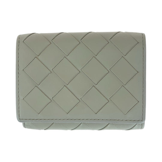 BOTTEGAVENETA Tri-fold wallet 609285 leather Gray Gunmetal Folding wallet Compact wallet Unisex INTRECCIATO Women Used Authentic
