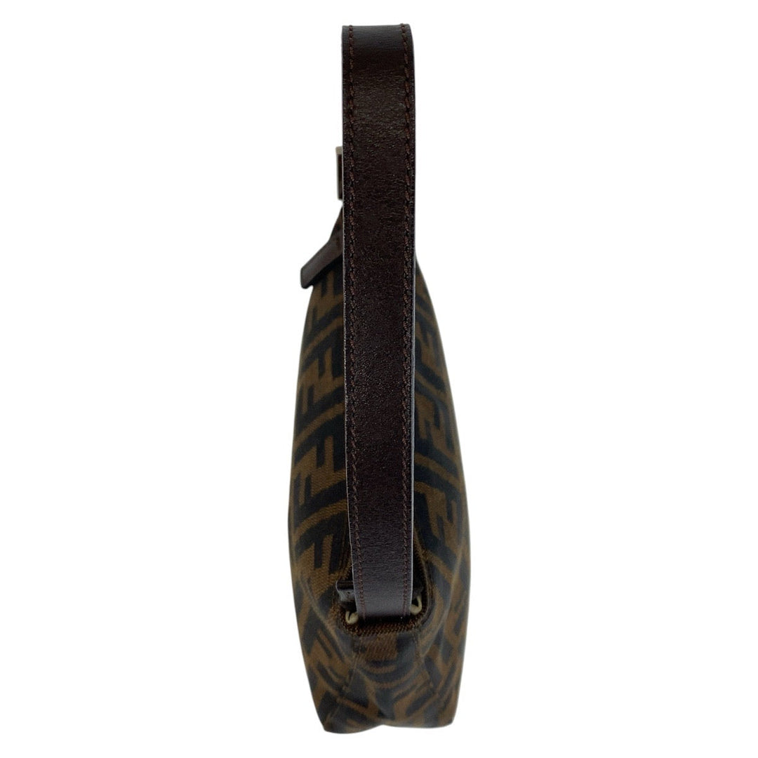 FENDI Shoulder Bag Canvas, Leather Brown Silver Metal Shoulder Bag accessory pouch Zucca Women Used Authentic