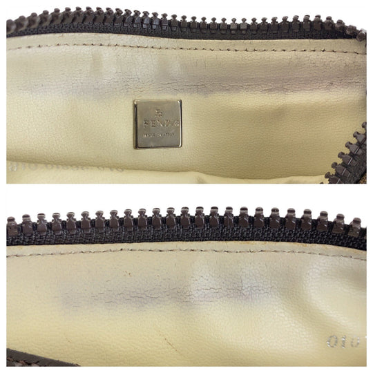 FENDI Shoulder Bag Canvas, Leather Brown Silver Metal Shoulder Bag accessory pouch Zucca Women Used Authentic