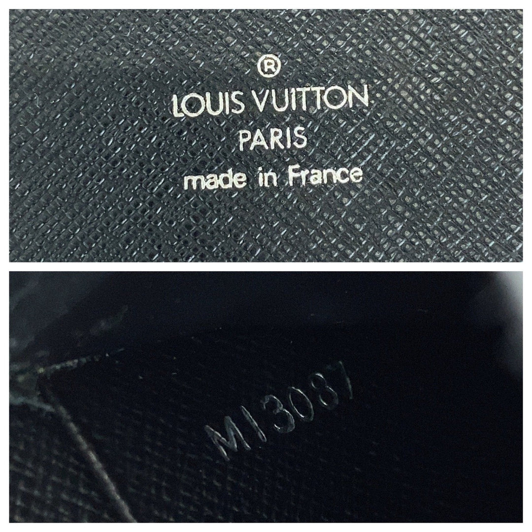 LOUIS VUITTON Long Wallet Purse M30652 Taiga Black SilverMetal Long Wallet Purse Taiga Organizer Atoll mens Used Authentic