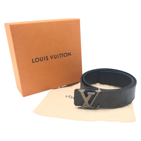 LOUIS VUITTON belt M0285 PVC Grey Black Silver Monogram LV initials mens Used Authentic