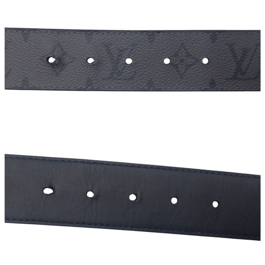 LOUIS VUITTON belt M0285 PVC Grey Black Silver Monogram LV initials mens Used Authentic