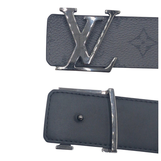 LOUIS VUITTON belt M0285 PVC Grey Black Silver Monogram LV initials mens Used Authentic
