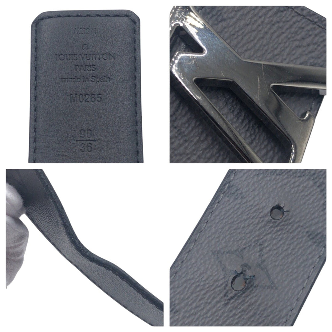 LOUIS VUITTON belt M0285 PVC Grey Black Silver Monogram LV initials mens Used Authentic