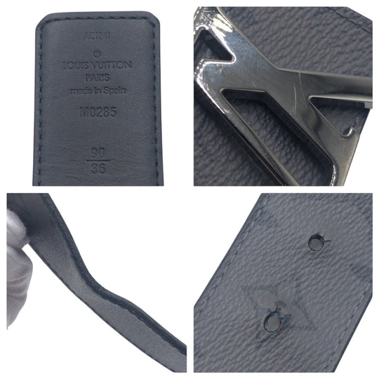 LOUIS VUITTON belt M0285 PVC Grey Black Silver Monogram LV initials mens Used Authentic