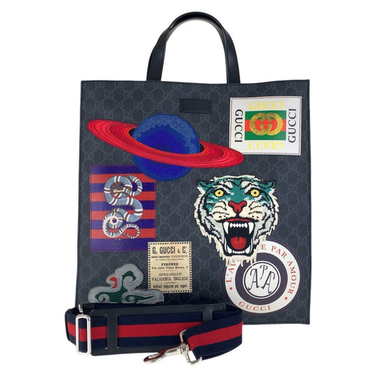 GUCCI Tote Bag 495559 GG Supreme canvas, leather Black Black Multicolor SilverMetal Tote Bag Shoulder Bag 2way Sherry Line Courier Emblem embroidery mens Used Authentic