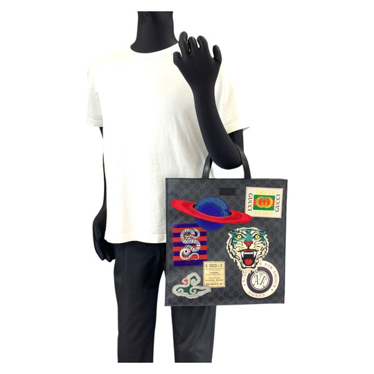 GUCCI Tote Bag 495559 GG Supreme canvas, leather Black Black Multicolor SilverMetal Tote Bag Shoulder Bag 2way Sherry Line Courier Emblem embroidery mens Used Authentic