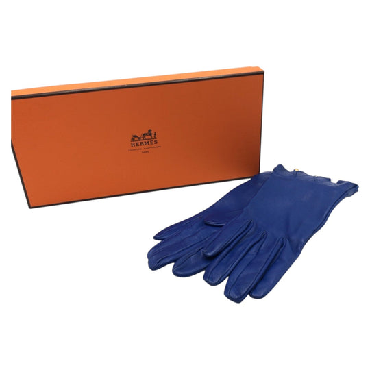 HERMES gloves leather blue Gloves gloves Women 6.5 Used Authentic