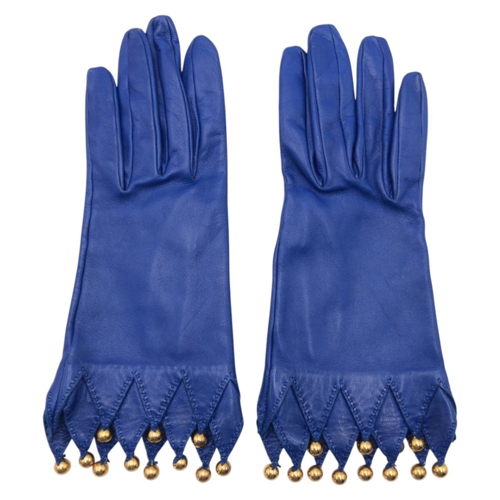HERMES gloves leather blue Gloves gloves Women 6.5 Used Authentic