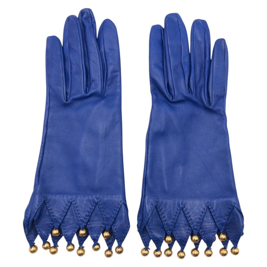 HERMES gloves leather blue Gloves gloves Women 6.5 Used Authentic