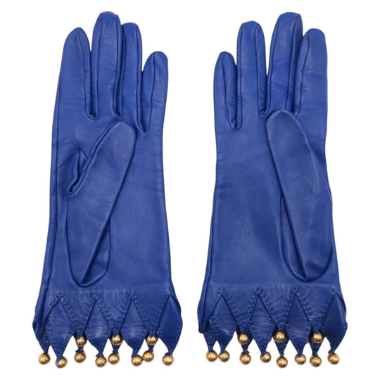 HERMES gloves leather blue Gloves gloves Women 6.5 Used Authentic