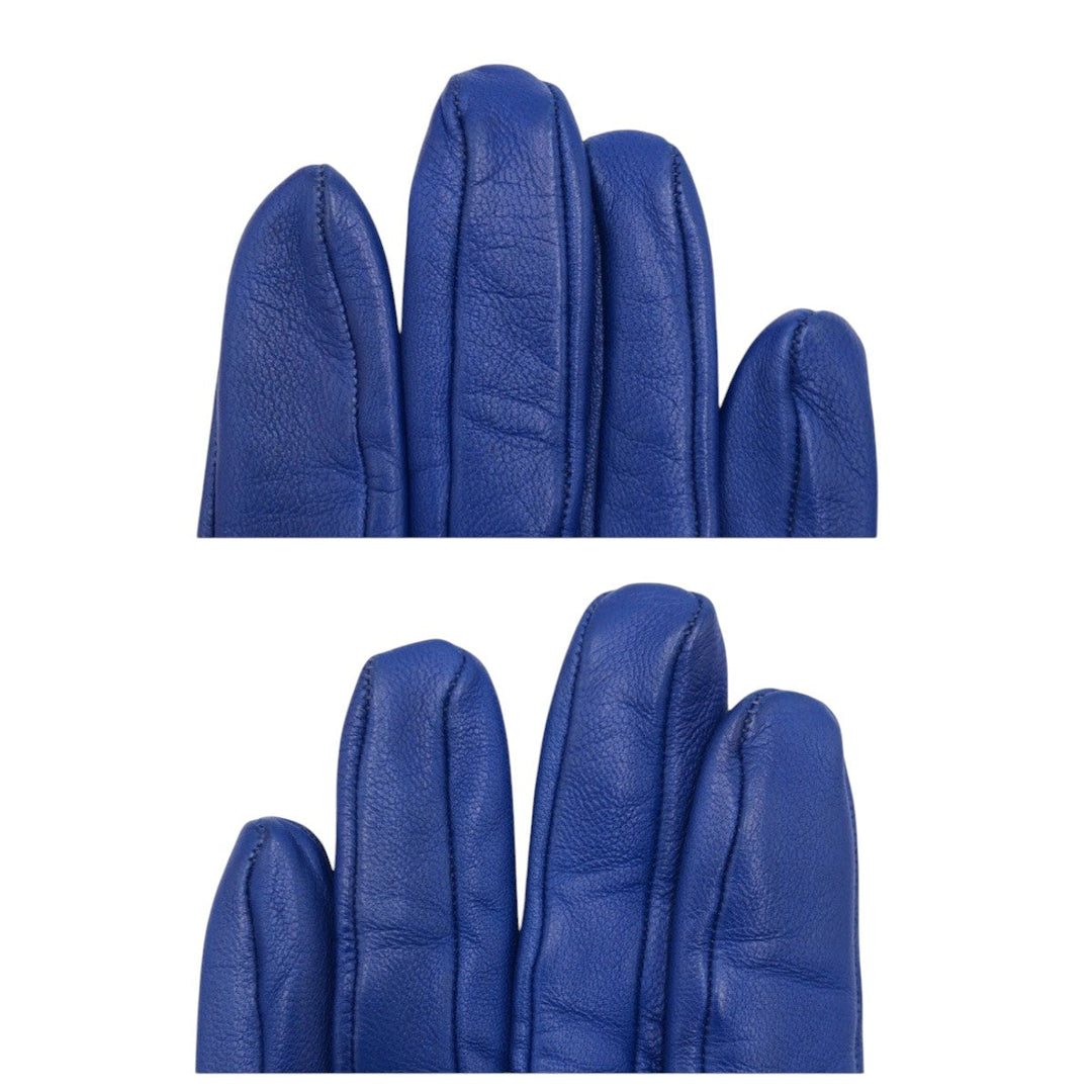 HERMES gloves leather blue Gloves gloves Women 6.5 Used Authentic