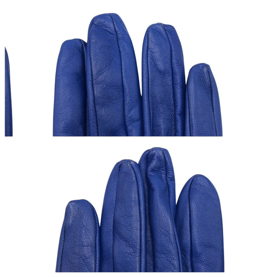 HERMES gloves leather blue Gloves gloves Women 6.5 Used Authentic