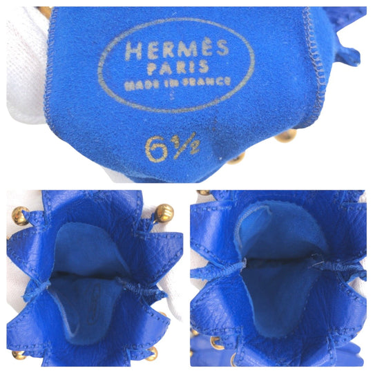 HERMES gloves leather blue Gloves gloves Women 6.5 Used Authentic