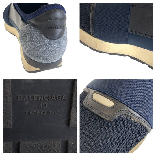 BALENCIAGA sneakers Leather, Nylon, Polyamide Navy black sneakers Women 40 Used Authentic