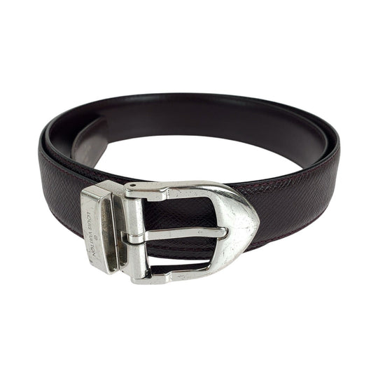 LOUIS VUITTON belt M6843 leather Purple SilverMetal Taiga Saintur Classic mens 44 Used Authentic